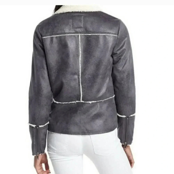 Prana Esme Faux Suede Shearling Trucker Gray Jacket Coat Large - Picture 3 of 8